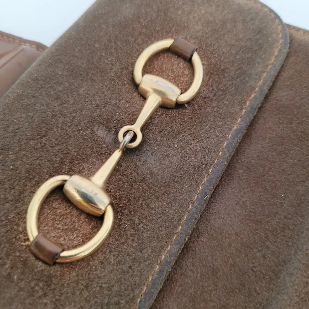 GUCCI Horsebit Suede Leather Wallet Card Compact Bifold Brown Medium Box - Picture 13 of 15